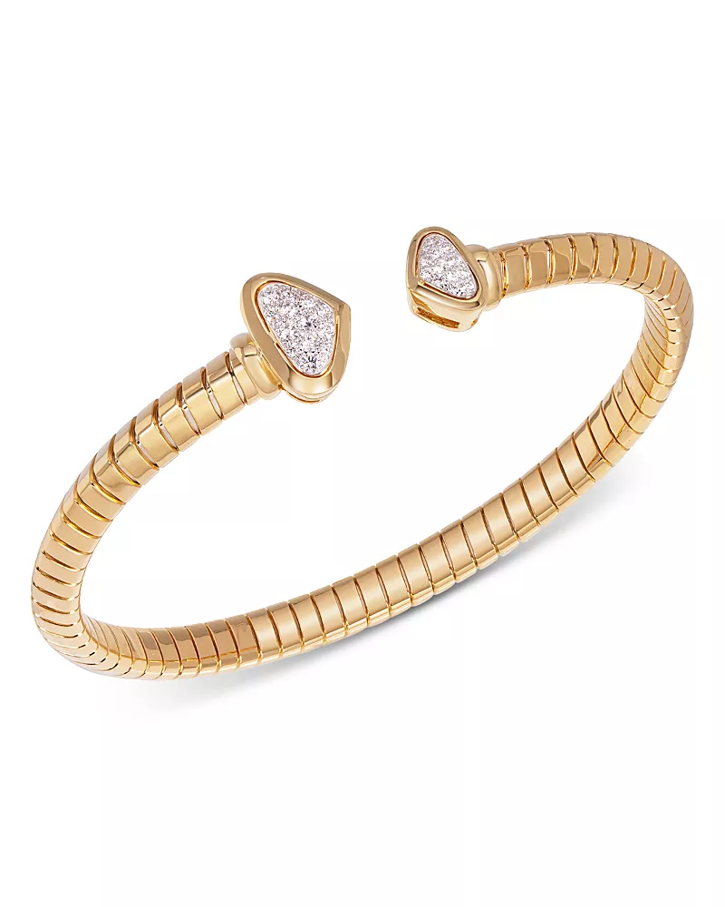 Marina B 18K Yellow Gold Trisolina Small Castanga Pave Diamond Bangle Bracelet