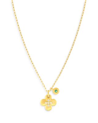 Bloomingdale's Fine Collection - Fine Collection Emerald & Diamond Clover Charm Pendant Necklace in 14K Yellow Gold, 17"