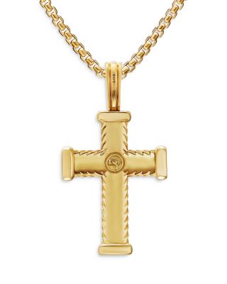 Chevron Cross Pendant in 18K Yellow Gold with Diamonds, 32.6mm