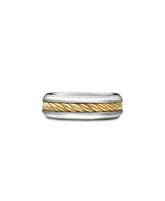 David Yurman - Men's Cable Inset Band Ring in Sterling Silver with 18K Yellow Gold, 8mm