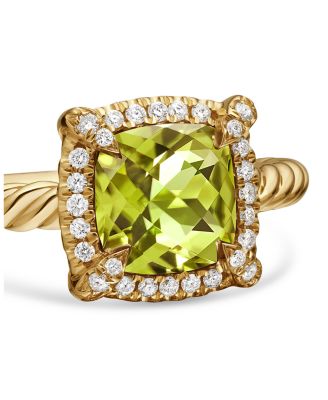 Petite Ch&acirc;telaine&reg; Pav&eacute; Bezel Ring in 18K Yellow Gold with Peridot and Diamonds