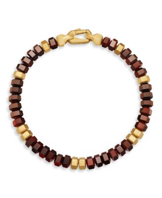Men's 18K Yellow Gold Spiritual Beads Red Tigers Eye Bead Bracelet