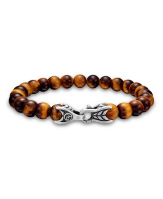 Men's Spiritual Beads Bracelet in Sterling Silver with Tigers Eye, 8mm