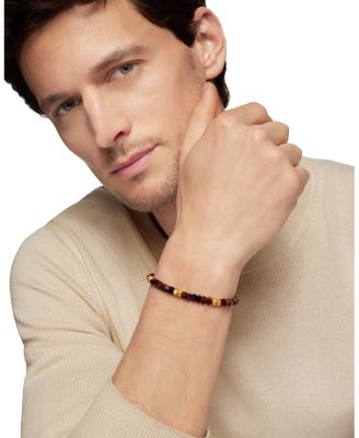 Men's 18K Yellow Gold Spiritual Beads Red Tigers Eye Bead Bracelet