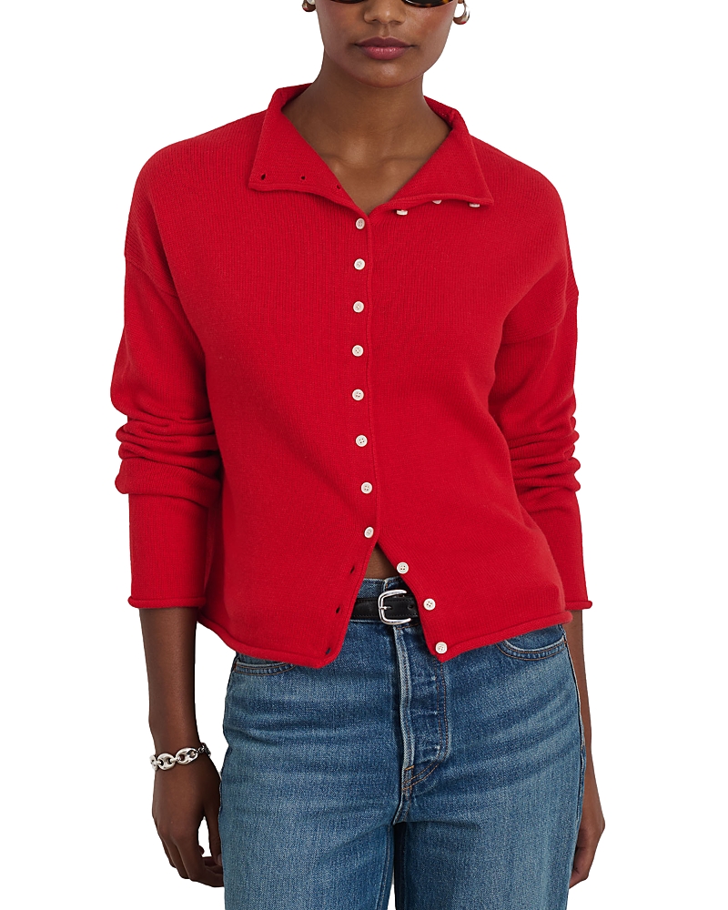 Alex Mill Taylor Rollneck Cardigan In Cotton Cashmere In Fire Red