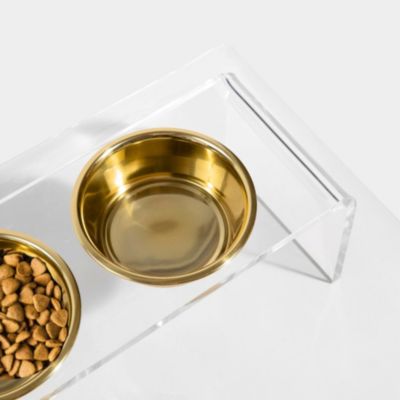 Medium Clear Double Bowl Pet Feeder, 2 Quart Bowls