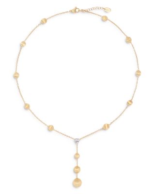 Marco Bicego - 18K White & Yellow Gold Africa Diamond Cluster & Textured Bead Lariat Necklace, 16.5-18"