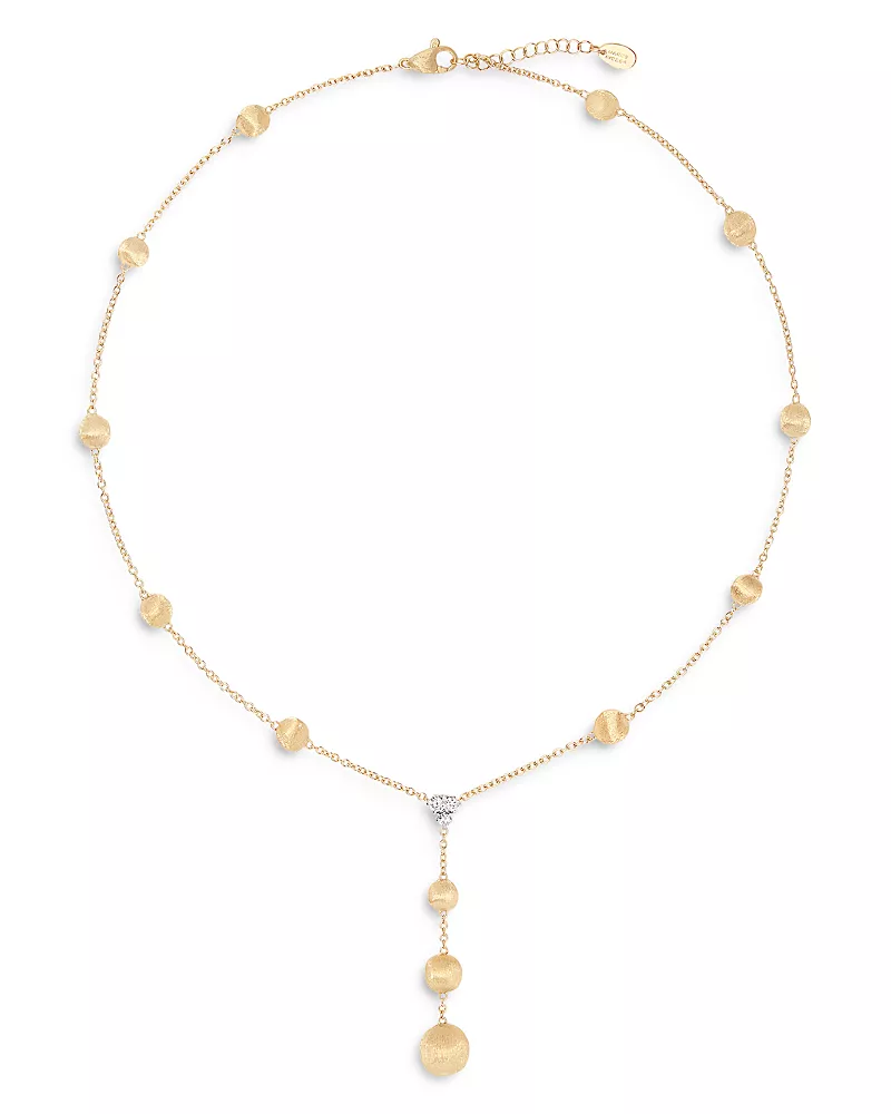 Marco Bicego 18K White & Yellow Gold Africa Diamond Cluster & Textured Bead Lariat Necklace, 16.5