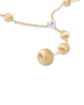 18K White & Yellow Gold Africa Diamond Cluster & Textured Bead Lariat Necklace, 16.5-18"