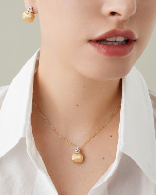 18K White & Yellow Gold Africa Diamond Cluster Textured Bead Pendant Necklace, 16.5-18"