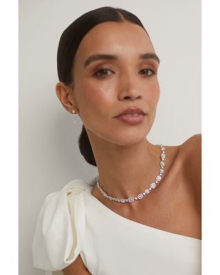 Radiant Cubic Zirconia Halo Collar Necklace in Rhodium Plated, 16"