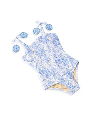 Girls' Tropical Blues Smocked One Piece Swimsuit - Baby, Little Kid, Big Kid