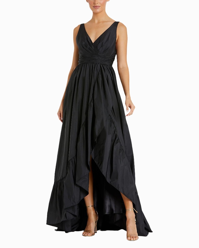 Mac Duggal Womens Taffeta Ruffled Evening Dress In Black