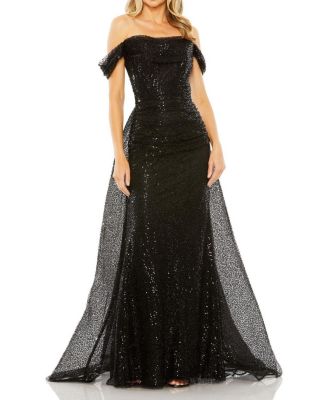 Off the Shoulder Sequin Panel Train Gown