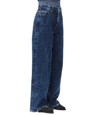 GANNI - Crinkled Future Denim Marri Wide Leg Jeans in Mid Stone Blue