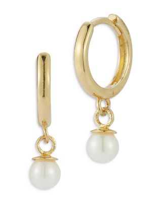 Moon & Meadow 14K Yellow Gold Cultured Freshwater Pearl Dangle Huggie Hoop Earrings