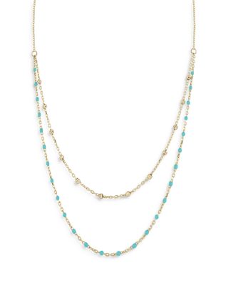 14K Yellow Gold Blue Bead Layered Necklace, 16&amp;quot;-18&amp;quot;
