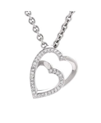 Pre-Owned Cartier Double Heart Pendant Necklace 18K White Gold with Diamonds