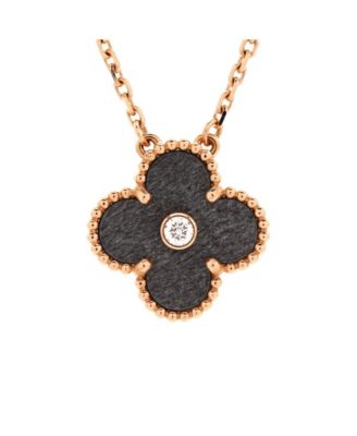 Pre-Owned Van Cleef & Arpels Vintage Alhambra Pendant Necklace 18K Rose Gold and Silver Obsidian with Diamond