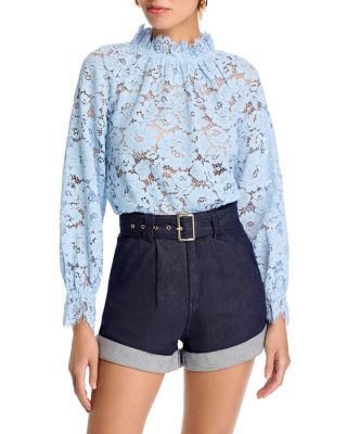 AQUA - Mock Neck Lace Long Sleeve Top - Exclusive