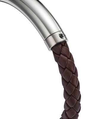 Men's Blue Sapphire Brown Woven Leather Bracelet in Sterling Silver