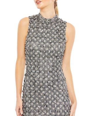 Embellished High Neck Sleeveless Column Gown