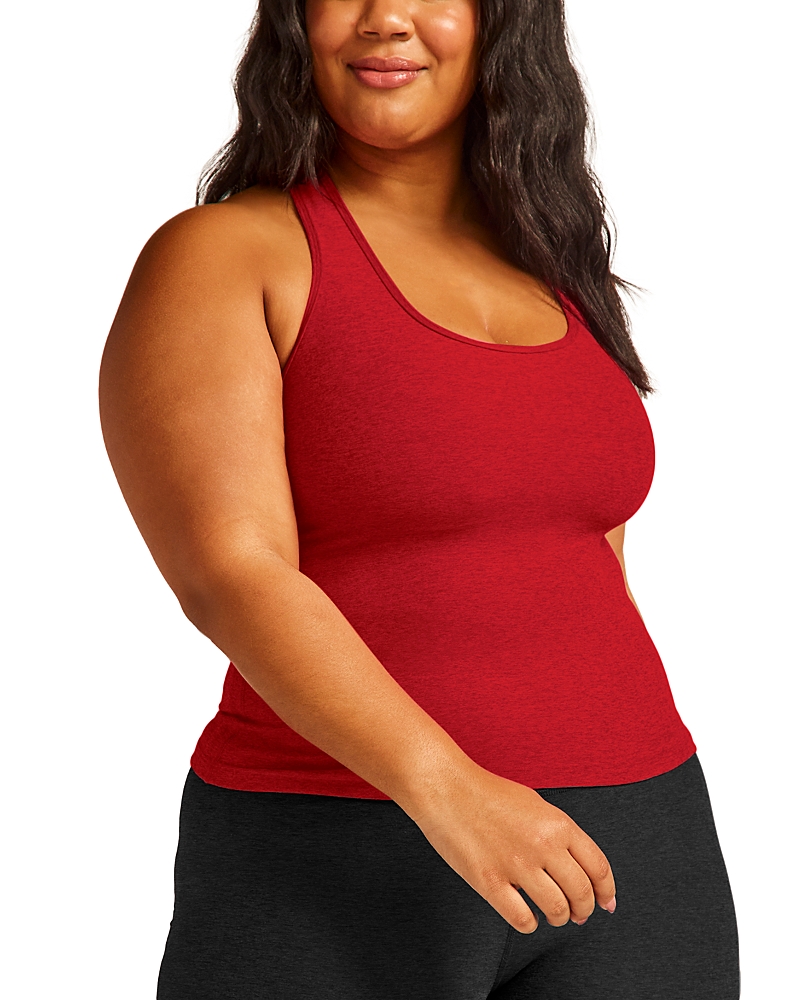 Beyond Yoga Plus Space Dye Step Up Racerback Tank In Ruby Red Heather