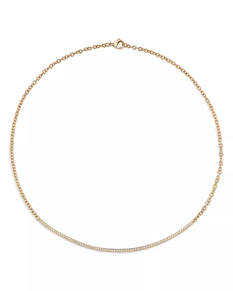 Walters Faith 18K Rose Gold Diamond Curved Bar Necklace, 15