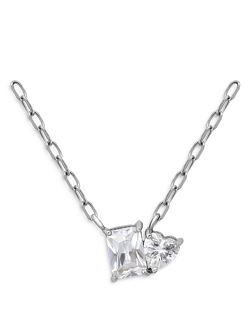 Aqua Baguette & Heart Cubic Zirconia Pendant Necklace In 18k Gold Plated Sterling Silver, 16-18 - Exclusi In Silver