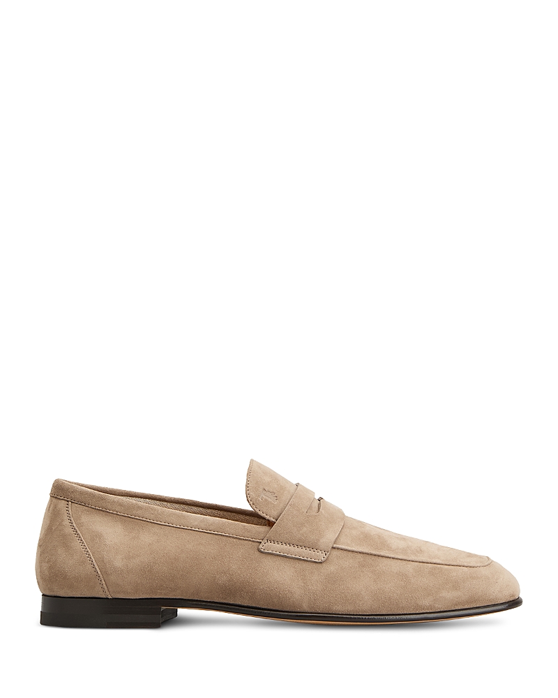 Tod's Suede Almond Toe Loafers With Tonal Stitching In Open Beige