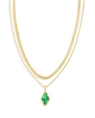 Kendra Scott Abbie Pave Framed Stone Convertible Layered Pendant Necklace in 14K Gold Plated, 16-19