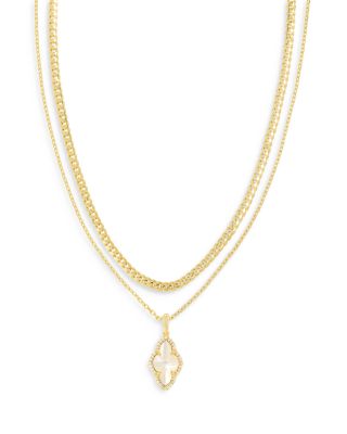 Kendra Scott Abbie Pave Framed Stone Convertible Layered Pendant Necklace in 14K Gold Plated, 16-19