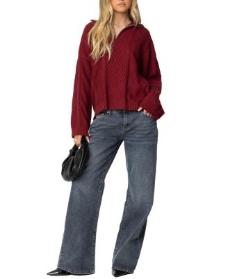 Oversized Quarter Zip Cable Knit Sweater