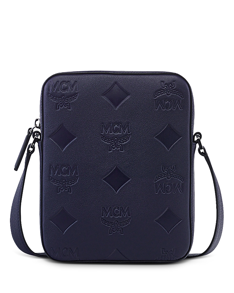Mcm Klassik Mini Maxi Monogram Embossed Leather Crossbody Bag In Navy Blazer