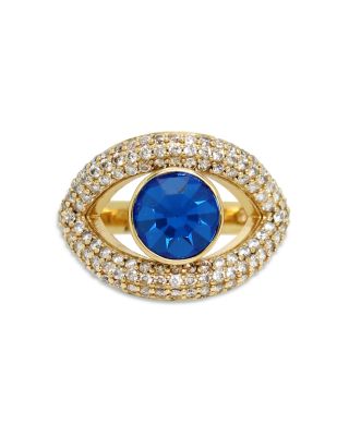 Kurt Geiger London Pave & Blue Crystal Evil Eye Cocktail Ring in Gold Tone