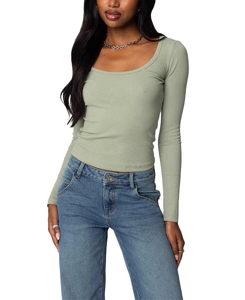 Edikted Makenna Rib Scoop Neck Top In Green