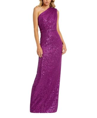 Sequined Ruched One Shoulder Gown