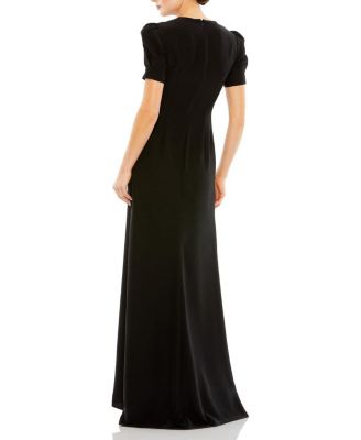 Puff Sleeve Embellished Cutout Evening Gown