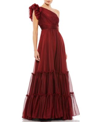  Organza One-Shoulder Pleated Gown