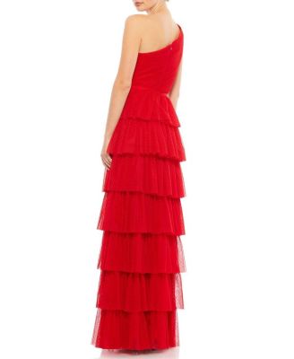  One Shoulder Layered Tiered Tulle Gown