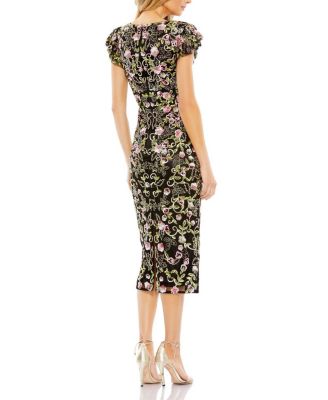Floral Embellished Flutter Cap Sleeve Dress