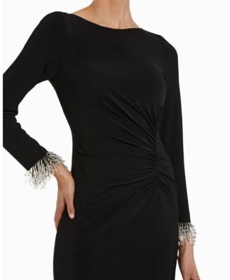 Long Sleeve Jersey Gown With Beaded Cuff Sleeves