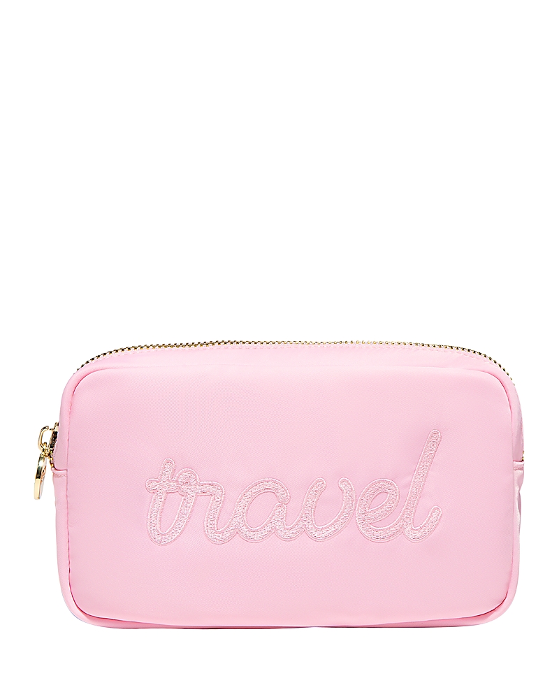 Stoney Clover Lane Travel Embroidered Small Pouch In Flamingo