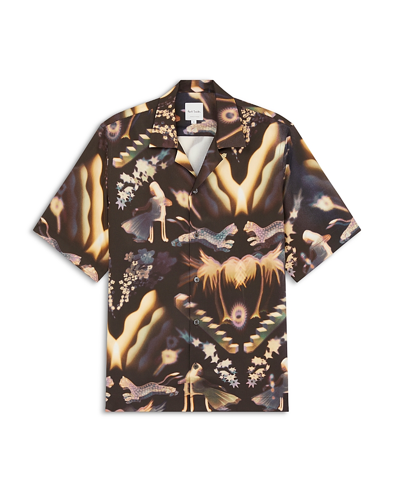 Paul Smith Artistic Print Black Long Sleeve Shirt With Classic Collar In Multi