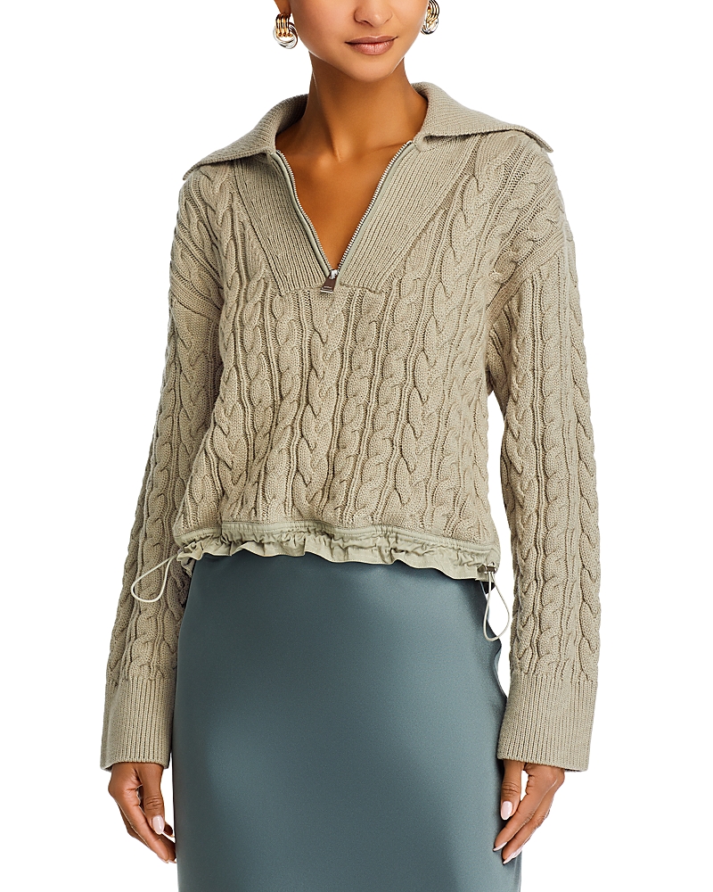 Simkhai Lourdes Cable Knit Combo Pullover In Sage