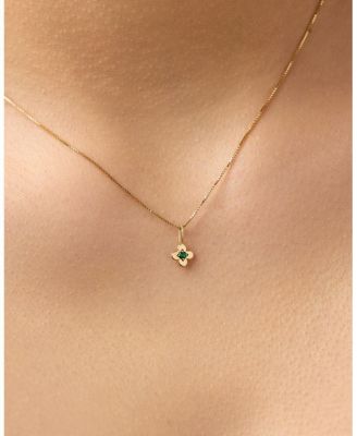  Gold Pendant Emerald Flower Charm Necklace