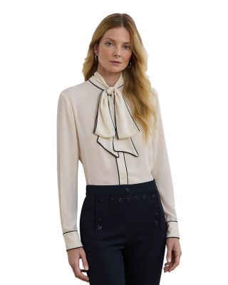 Ralph Lauren - Two Tone Georgette Tie Neck Blouse