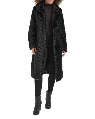 Grooved Faux Fur Coat