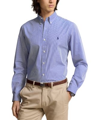 Polo Ralph Lauren Slim Fit Striped Shirt With Button-down Collar In Blue