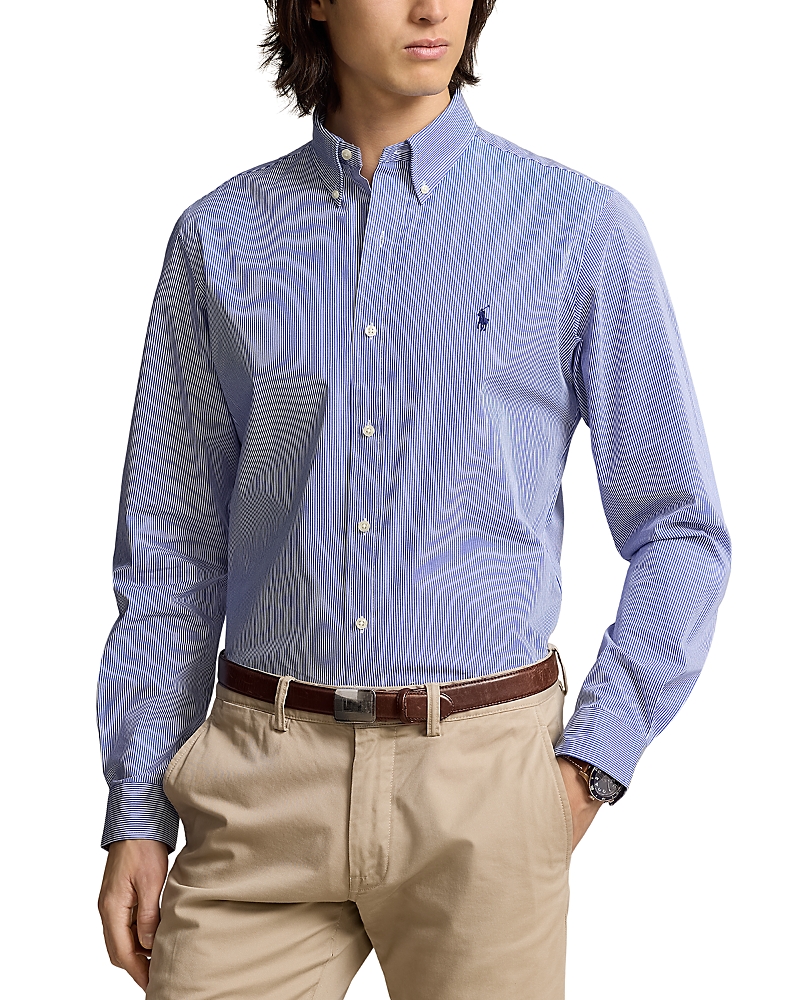 Polo Ralph Lauren Slim Fit Striped Shirt With Button-down Collar In Blue
